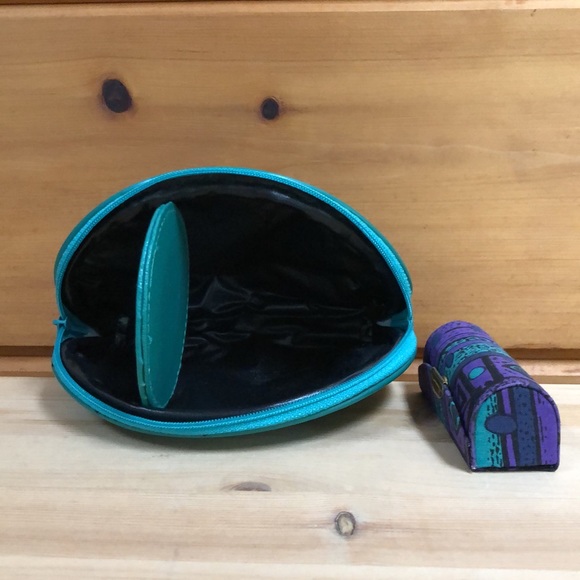 Vintage Geometric 80’s Style Makeup Pouch Mirror Lipstick Carrier Hand Bag - Picture 5 of 10